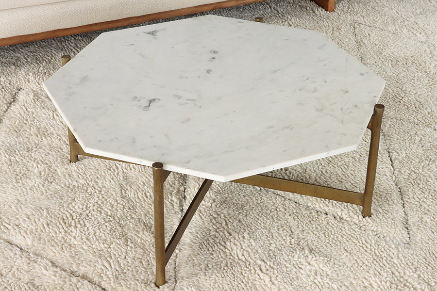 Octagonal Marble Top Coffee Table With Brass Base