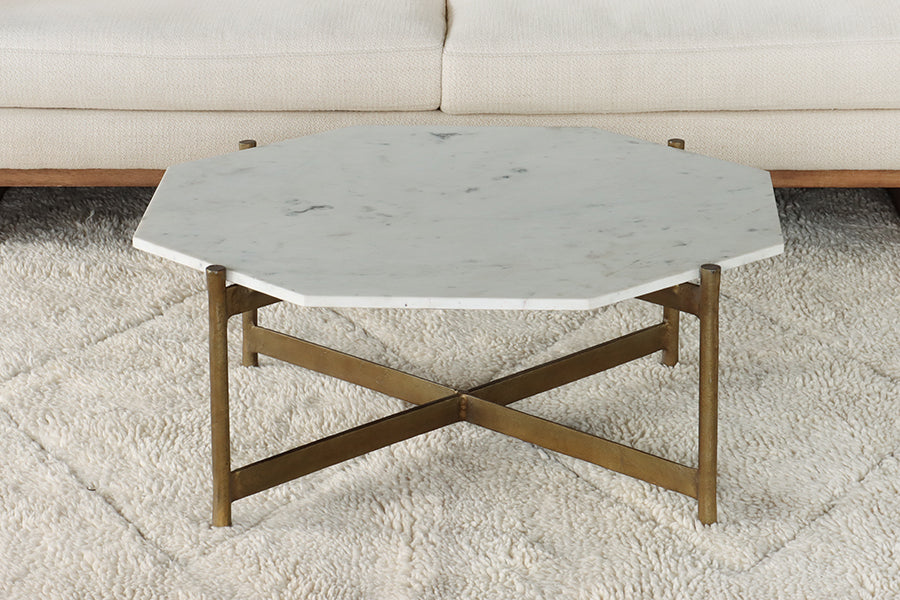Octagonal Marble Top Coffee Table With Brass Base