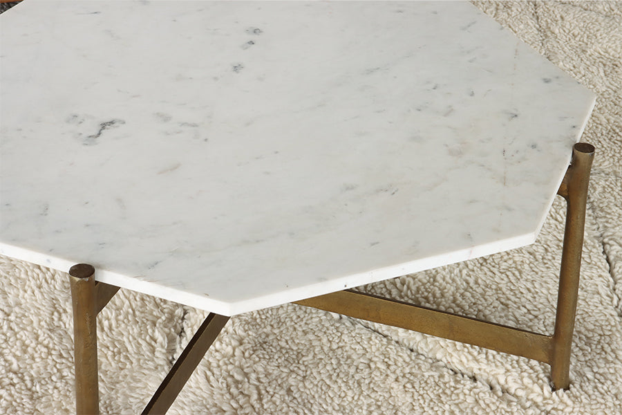 Octagonal Marble Top Coffee Table With Brass Base