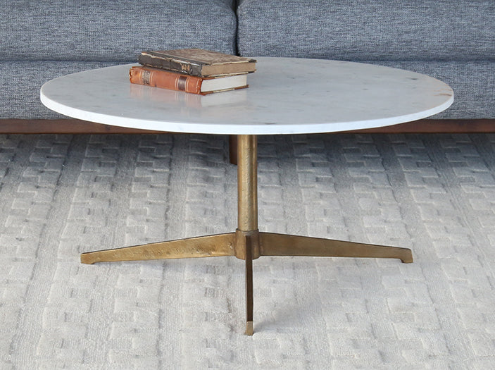 CT320 - Round Marble Coffee Table WBrass Tripod Base