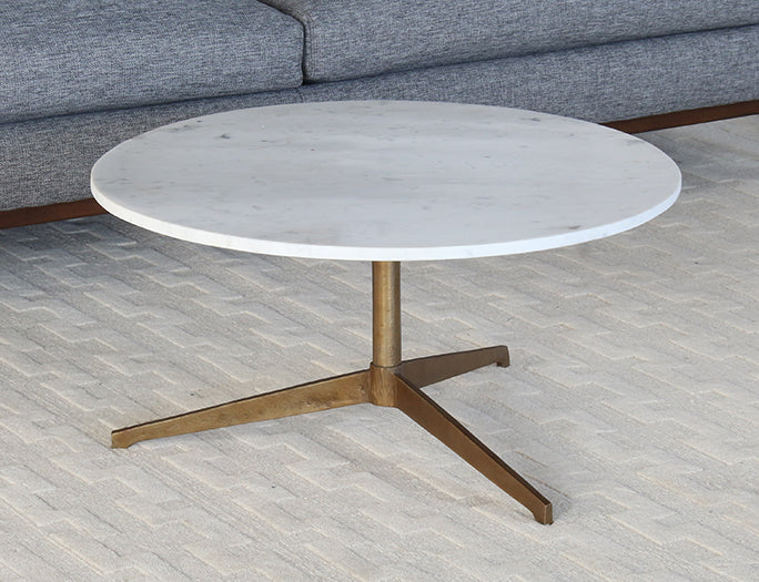 CT320 - Round Marble Coffee Table WBrass Tripod Base
