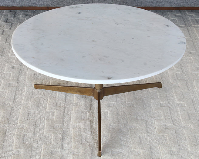 CT320 - Round Marble Coffee Table WBrass Tripod Base
