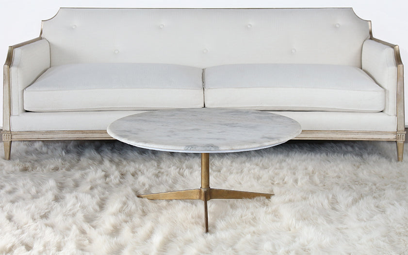 CT320 - Round Marble Coffee Table W/Brass Tripod Base