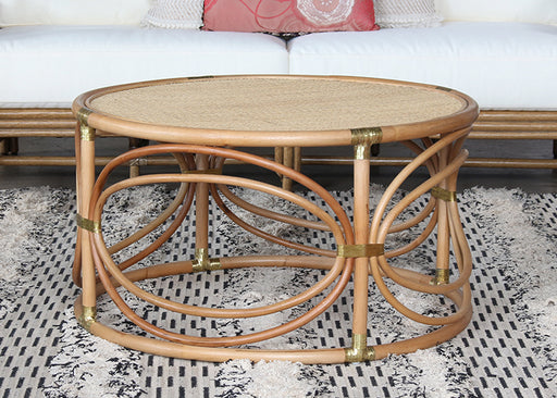 CT325 - South Seas Rattan Coffee Table W/Brass Accents