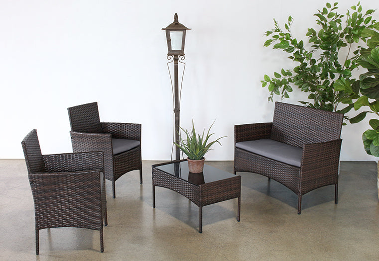 CT337 - Dark Wicker Coffee Table With Glass Top