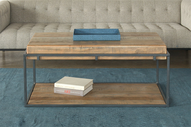 CT339 - Acacia Wood Coffee Table With Iron Leg Frame