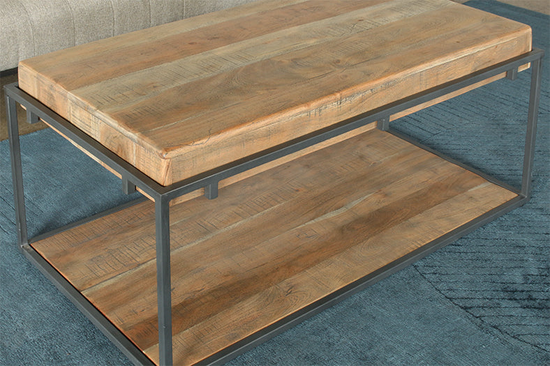 CT339 - Acacia Wood Coffee Table With Iron Leg Frame