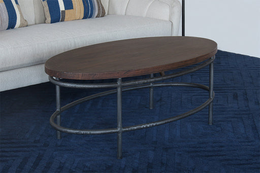 CT340 - Oval Brown Mango Top Coffee Table With Iron Legs