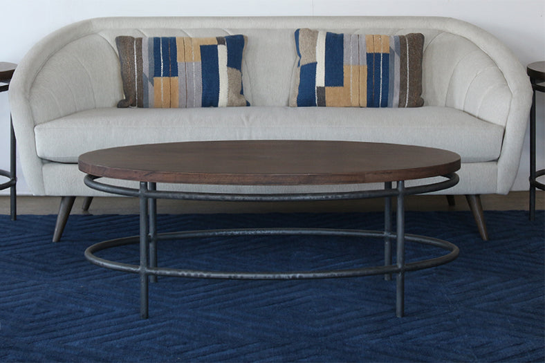 CT340 - Oval Brown Mango Top Coffee Table With Iron Legs
