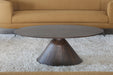 CT349 - Brown Oval Coffee Table On Tapered Pedestal Base