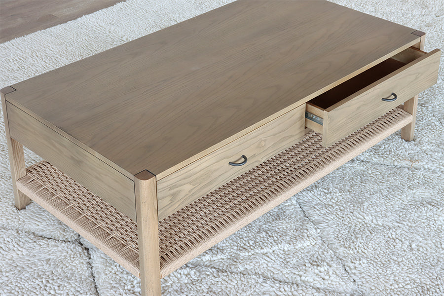 Danish Style Ash Coffee Table with Woven Shelf