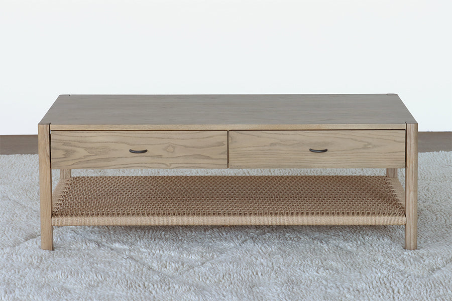 Danish Style Ash Coffee Table with Woven Shelf