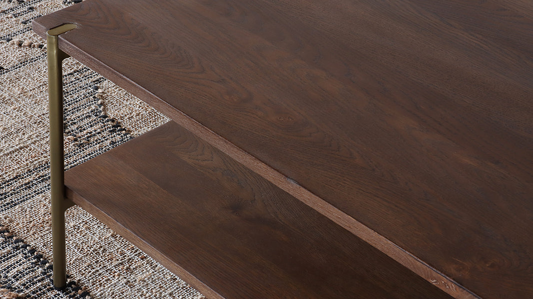 Umber Brown Coffee Table with Antique Brass Base