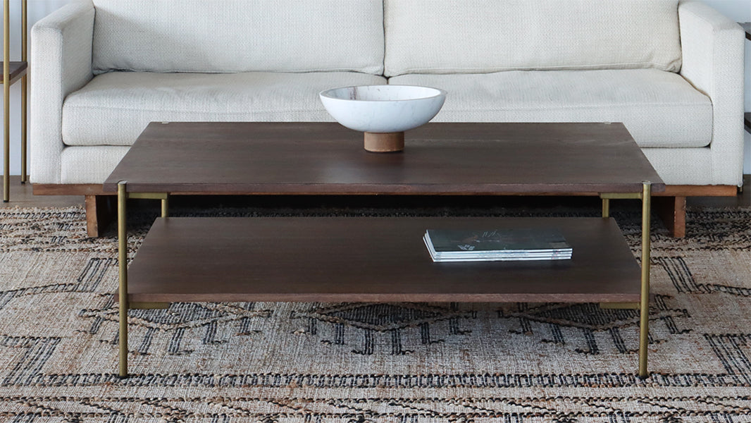 Umber Brown Coffee Table with Antique Brass Base