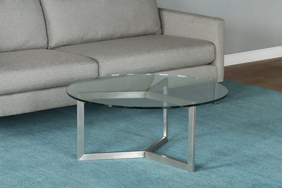Round Glass Top Coffee Table w/ Angled Steel Base