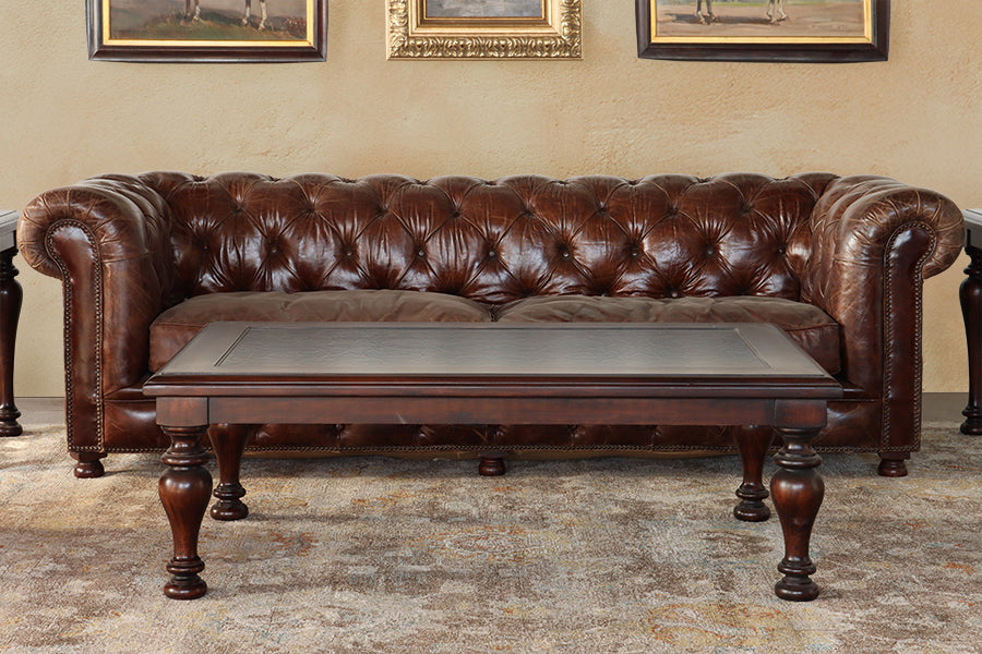 Cherry Coffee Table w/ Embossed Scrolled Metal Top