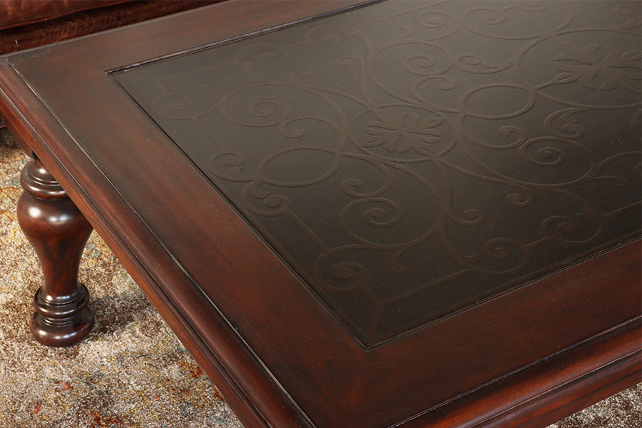 Cherry Coffee Table w/ Embossed Scrolled Metal Top