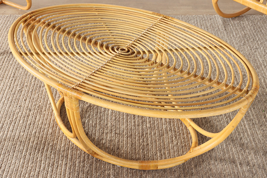 Oval Rattan Coffee Table with Concentric Oval Top