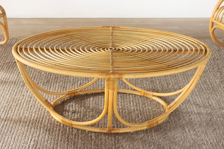 Oval Rattan Coffee Table with Concentric Oval Top