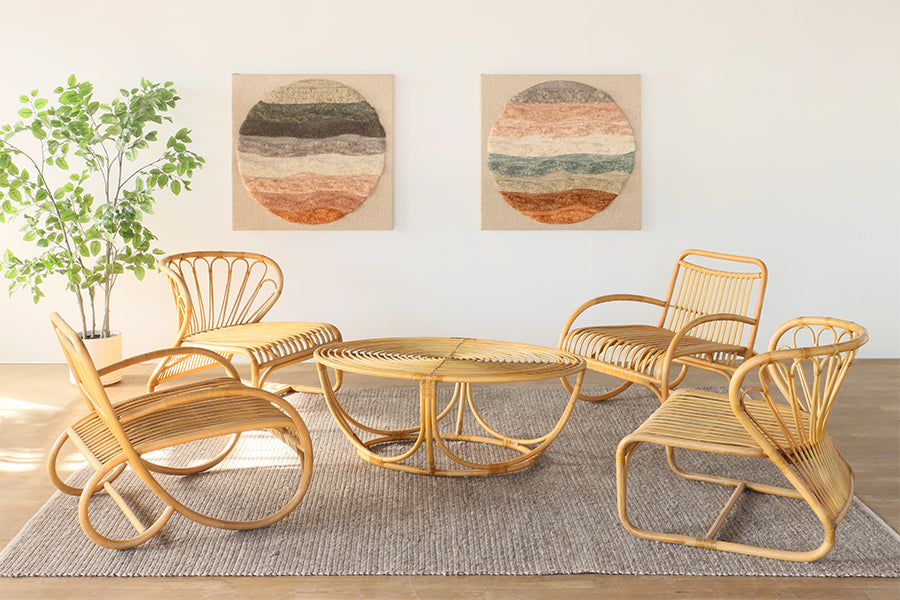 Oval Rattan Coffee Table with Concentric Oval Top