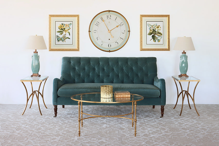 Gold Leaf Coffee Table W/ Glass Top and Stretcher - Cleared