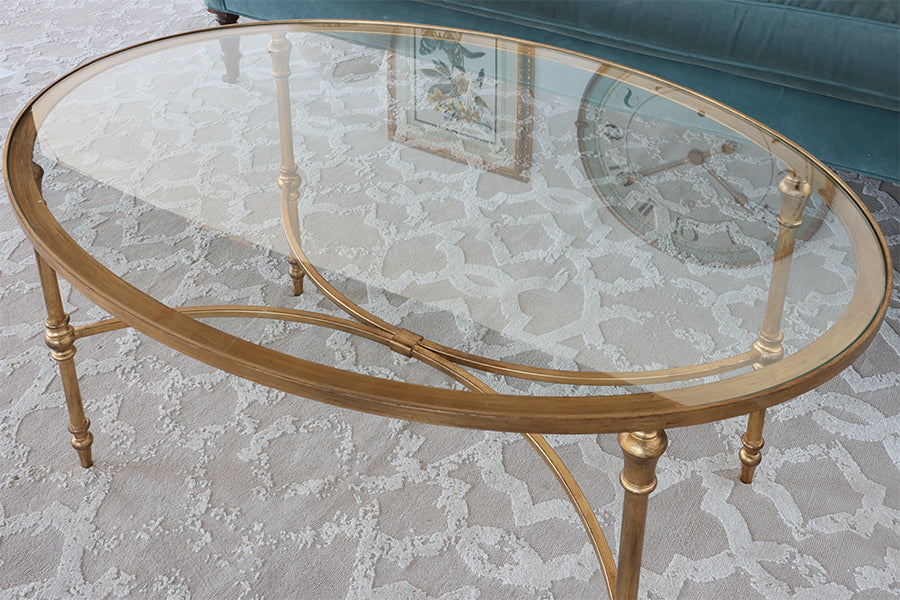Gold Leaf Coffee Table W/ Glass Top and Stretcher - Cleared
