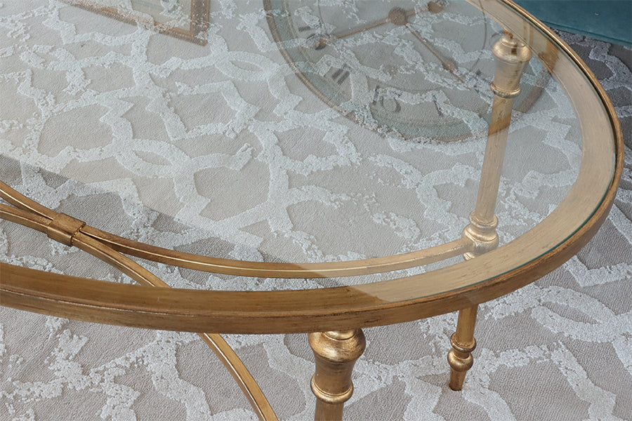 Gold Leaf Coffee Table W/ Glass Top and Stretcher - Cleared