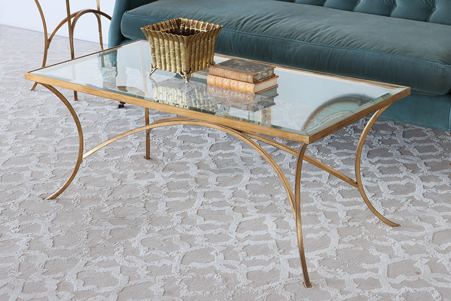 Gold Leaf Coffee Table w/ Arched Base and Glass Top - Cleared