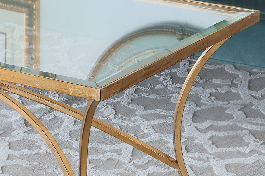 Gold Leaf Coffee Table w/ Arched Base and Glass Top - Cleared