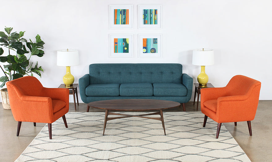 Walnut & Antiqued Brass Oval Coffee Table