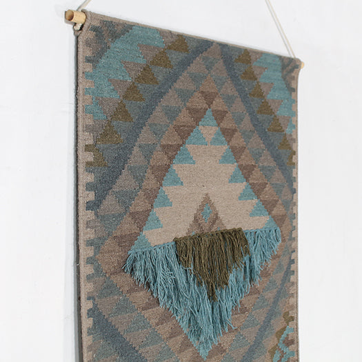 DECOR46 - Olive & Sky Blue Tribal Wall Hanging 30W X 60H