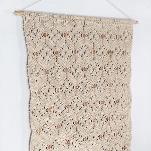 DECOR47 - Cream Macrame With Beads Wall Hanging 29W X 60H