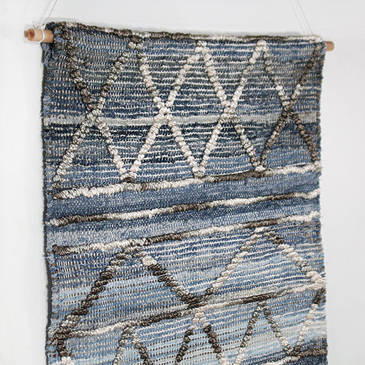DECOR48 - Handwoven Blue & Charcoal Wall Hanging 30W X 60H