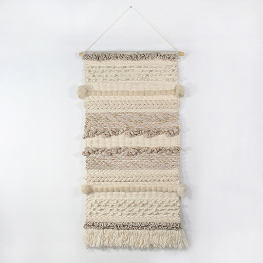 DECOR49 - Handwoven Cream & Ivory Wall Hanging 24W X 53H