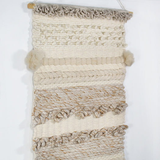 DECOR49 - Handwoven Cream & Ivory Wall Hanging 24W X 53H