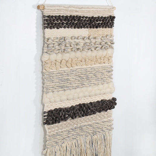 DECOR50 - Handwoven Gray & Cream Wall Hanging 24W X 48H