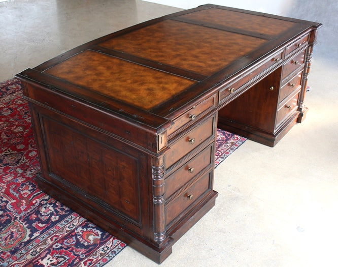 DK106 Mahogany Partners Desk with Leather Top 