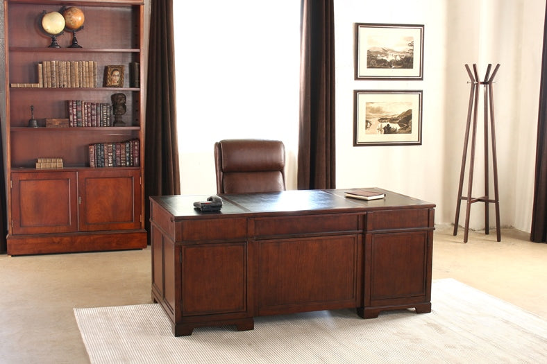 DK108 Dark Wood Executive Desk with Leather Top
