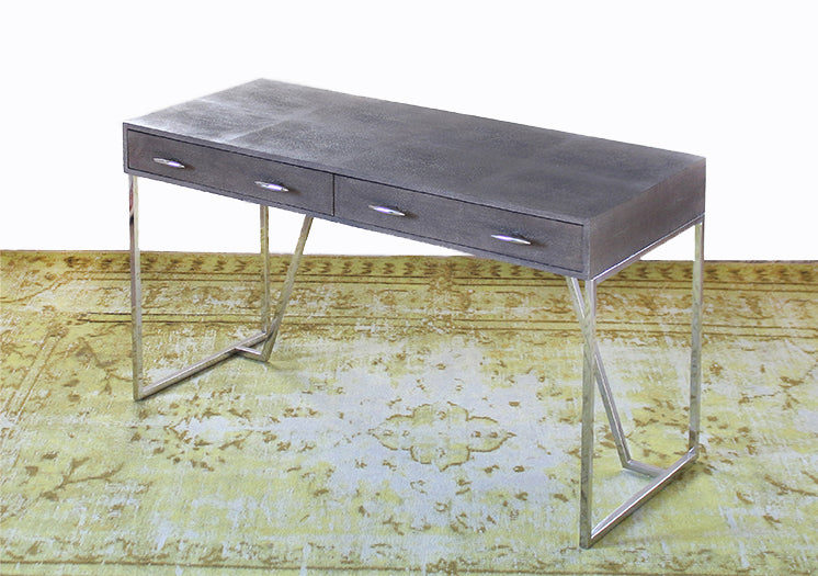 Vintage Shagreen Desk with Stainless Steel Base