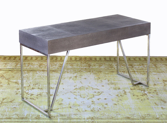 Vintage Shagreen Desk with Stainless Steel Base