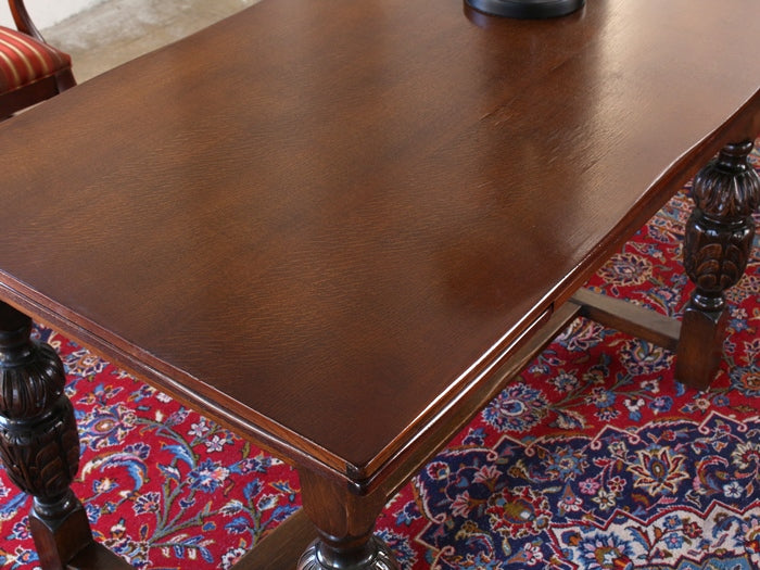 DK113 Ornate Carved Oak Draw Leaf Library Table, Circa 1960 
