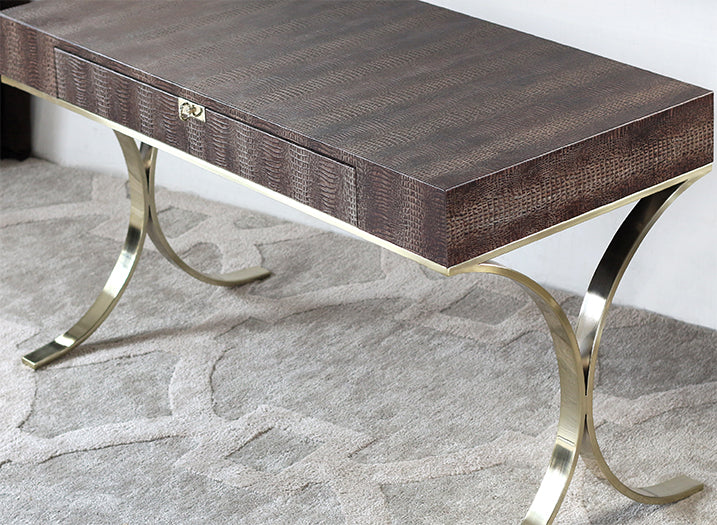 DK114 Crocodile Embossed Leather Desk with Brass Legs