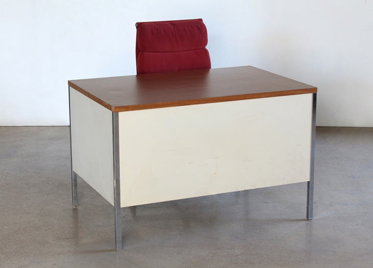 Beige Metal Desk with Woodgrain Top