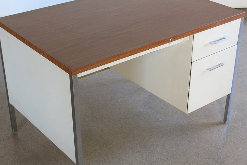 Beige Metal Desk with Woodgrain Top
