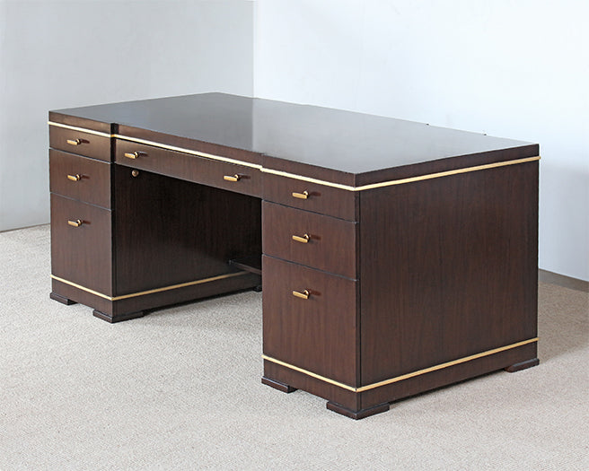 DK133 - Dark Wood Executive Desk with Gold Accent