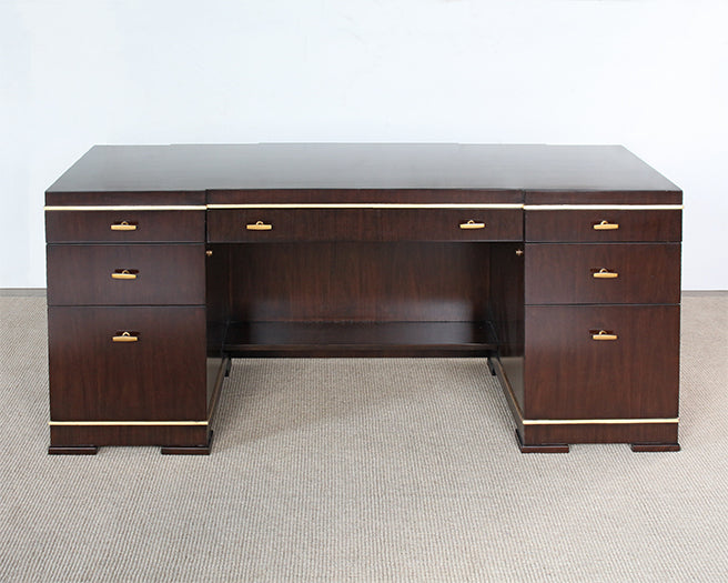 DK133 - Dark Wood Executive Desk with Gold Accent