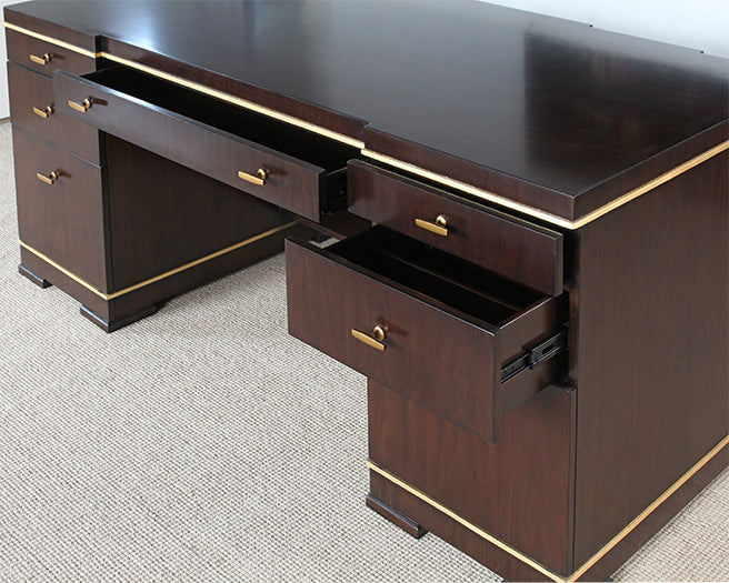 DK133 - Dark Wood Executive Desk with Gold Accent