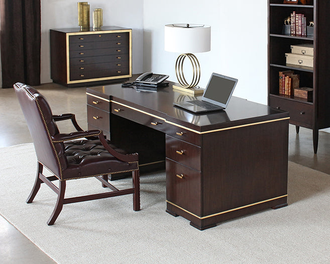 DK133 - Dark Wood Executive Desk with Gold Accent