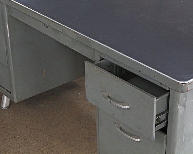 Storm Gray Metal Desk With 5 Side Drawers