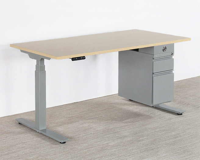 DK136 - Sit Or Stand Desk With Silver Base & Hanging Cabinet